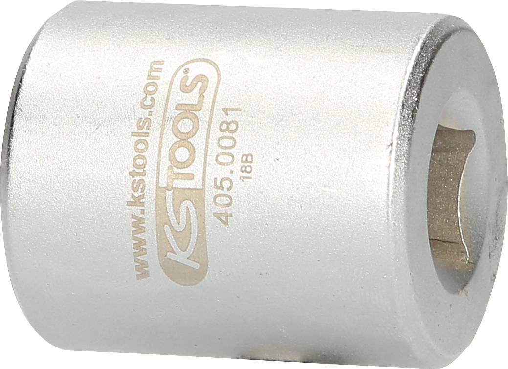 Silberne Stecknuss für Schraubenschlüssel mit der Aufschrift 'www.kstools.com 405.0081 18B'.