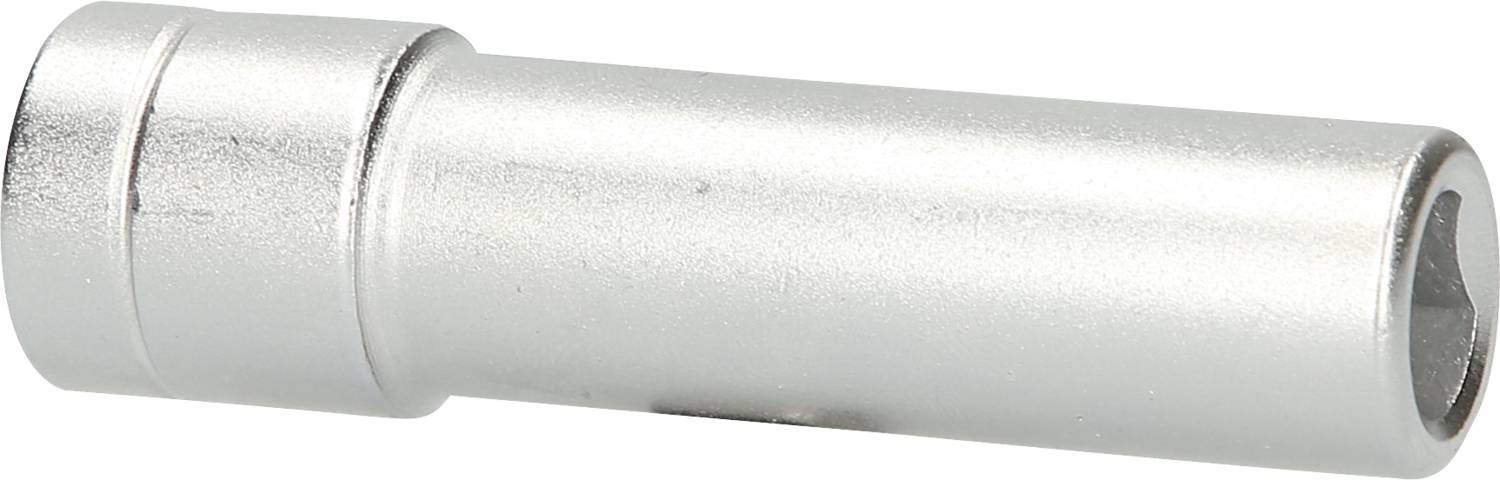 Ein silberner Metallstift mit zylindrischer Form, auf einem weißen Hintergrund platziert.
