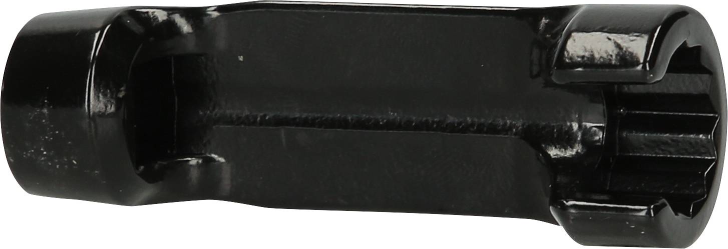 Schwarzer Fahrradwerkzeugadapter mit mehreren Kerben, zur Befestigung von Teilen am Fahrradrahmen geeignet.