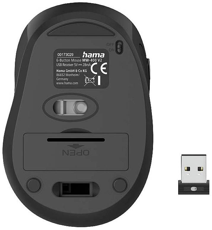 Hama MW-400 V2 Maus Funk Optisch Signal-Gelb 6 Tasten 800 dpi, 1200 dpi, 1600 dpi