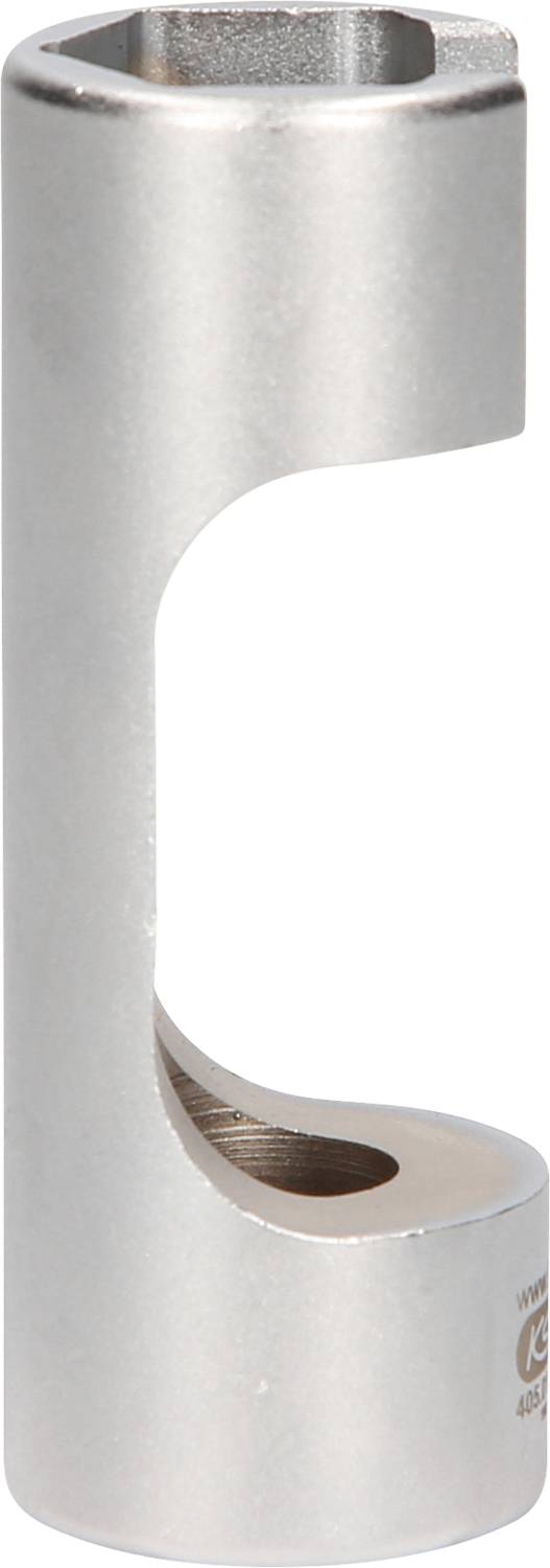 Metallschlüssel mit ungewöhnlichem, gebogenem Design, vermutlich als Flaschenöffner oder spezielles Werkzeug verwendet.