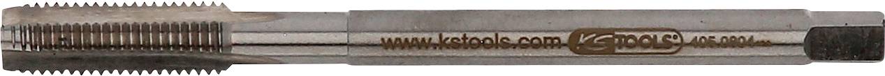 Nahaufnahme eines K-Tool-Gewindebohrers mit quadratischem Antriebsende und dem auf dem Schaft eingestanzten Text www.kstools.com.
