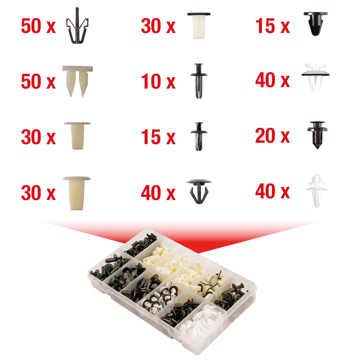KS Tools 420.0500 Befestigungs-Clip-Satz für Mitsubishi, 370-tlg