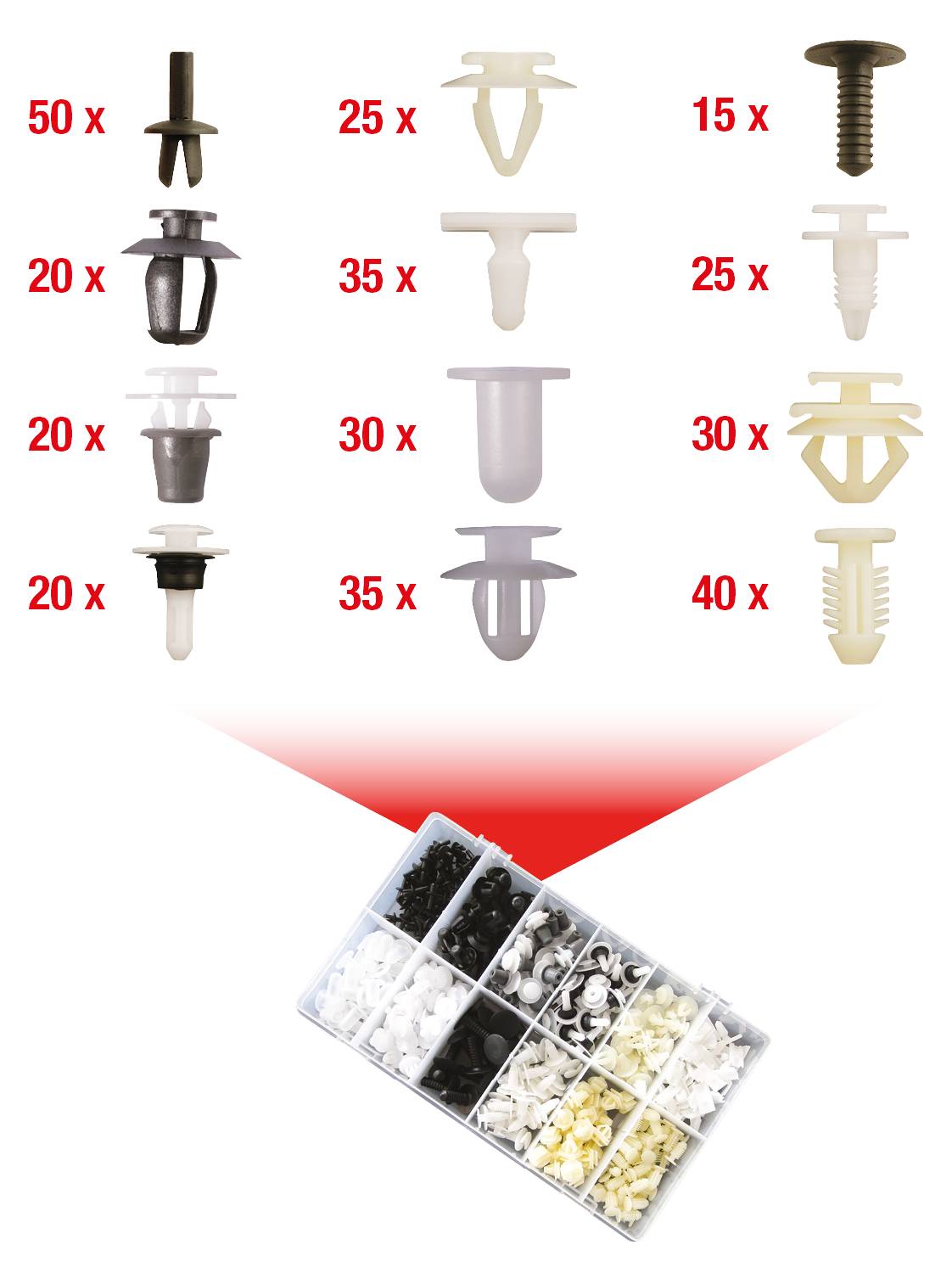 KS Tools 420.0650 Befestigungs-Clip-Satz Citroën/Peugeot, 345-tlg