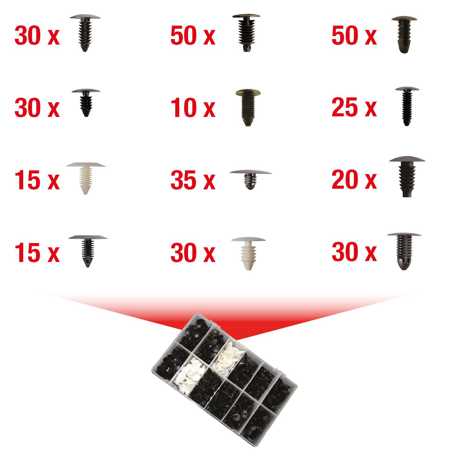KS Tools 420.0900 Befestigungs-Clip-Satz für Kabelbäume, 340-tlg