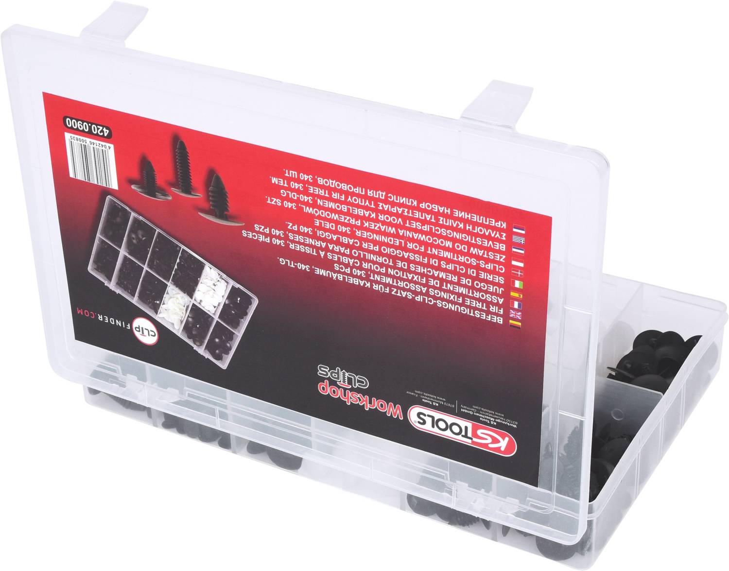 KS Tools 420.0900 Befestigungs-Clip-Satz für Kabelbäume, 340-tlg