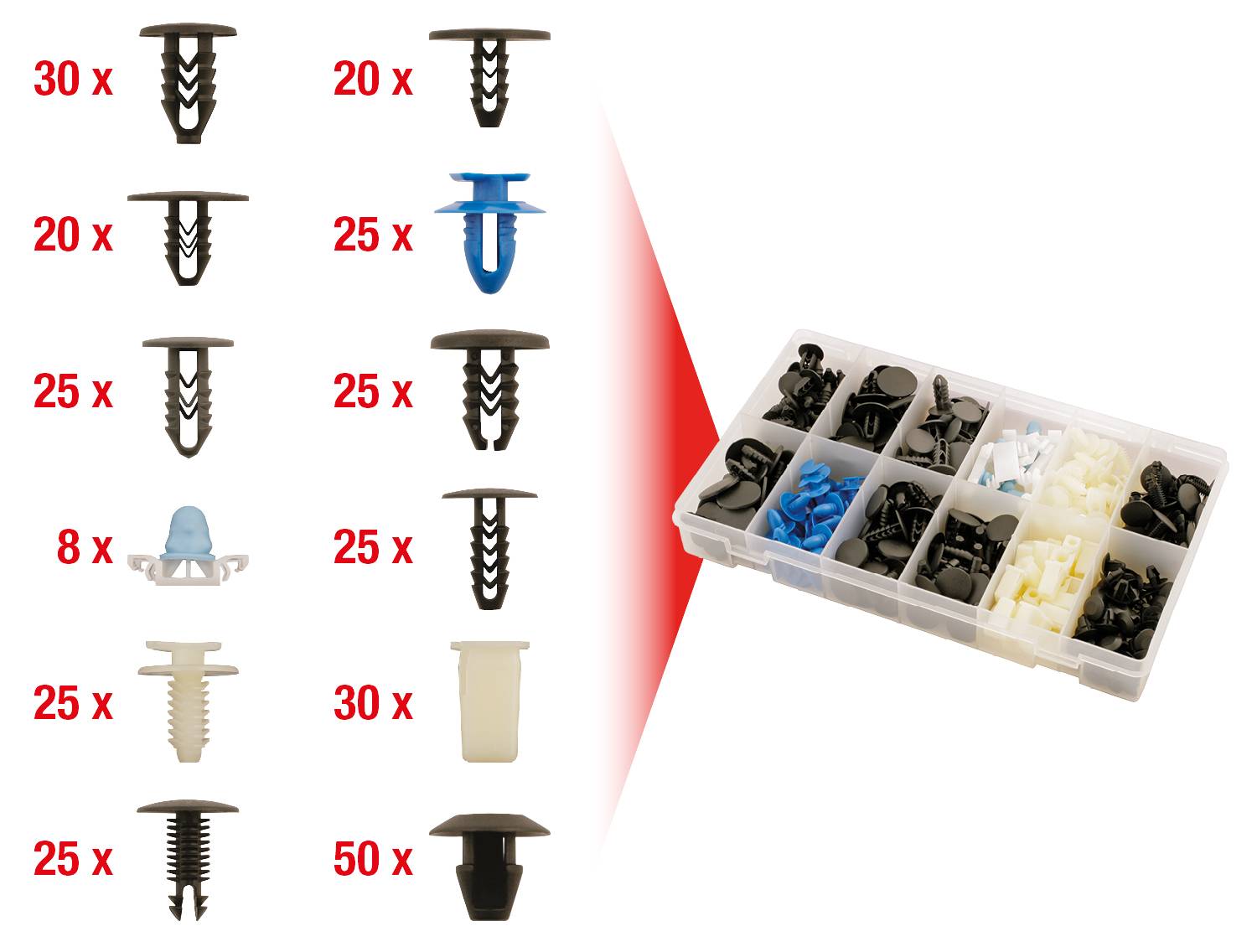 KS Tools 420.0910 Befestigungs-Clip-Satz für Fiat, 308-tlg