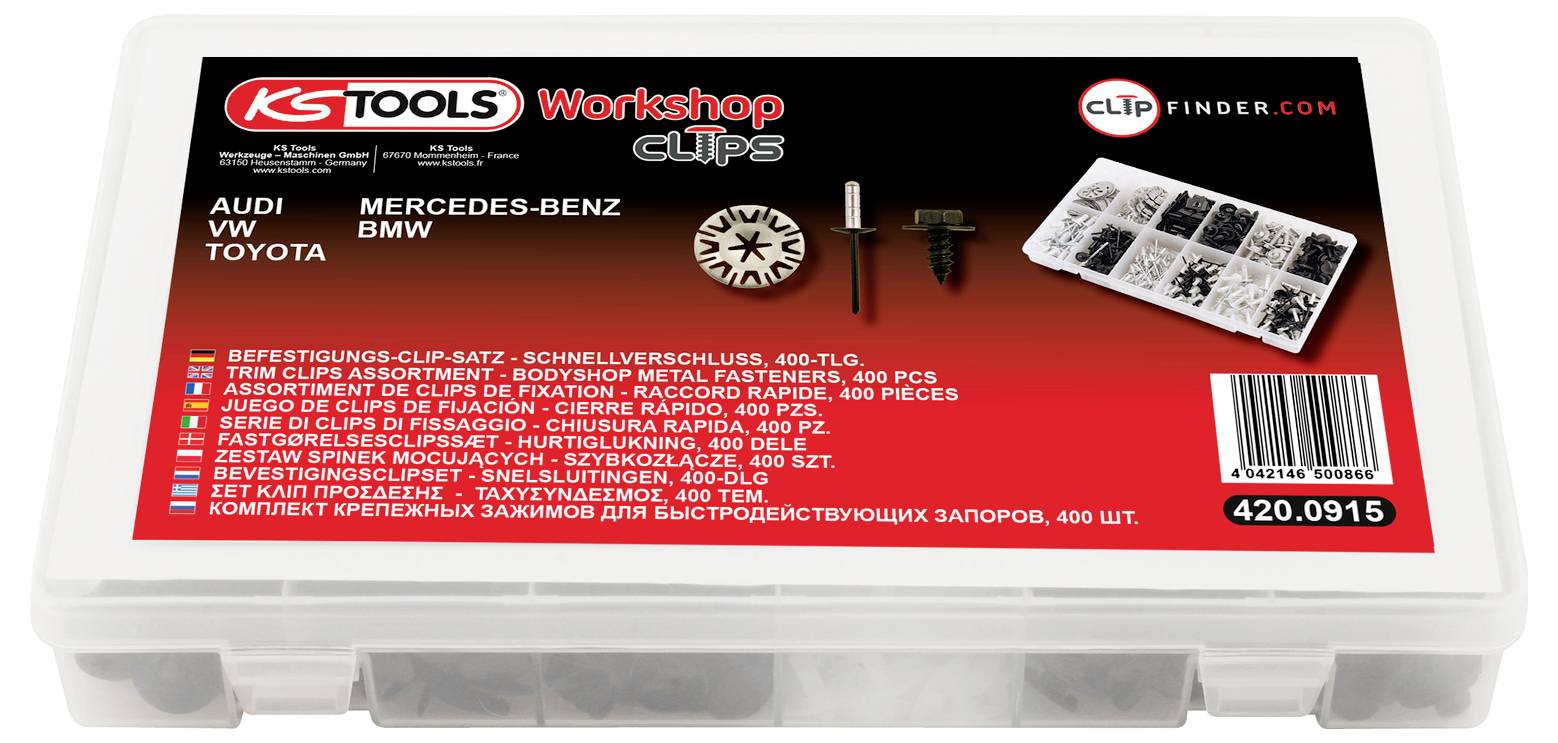 Kunststoff-Sortimentskasten mit KS Tools Workshop-Clips und 
