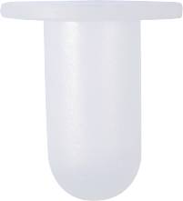 Ein durchsichtiges Plastik-Reagenzglas, vertikal ausgerichtet, vor einem weißen Hintergrund.