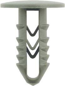 Kunststoff-Dübel mit flachem Kopf und gerilltem Schaft, geeignet für Schraubenbefestigungen in Wänden oder anderen Oberflächen.