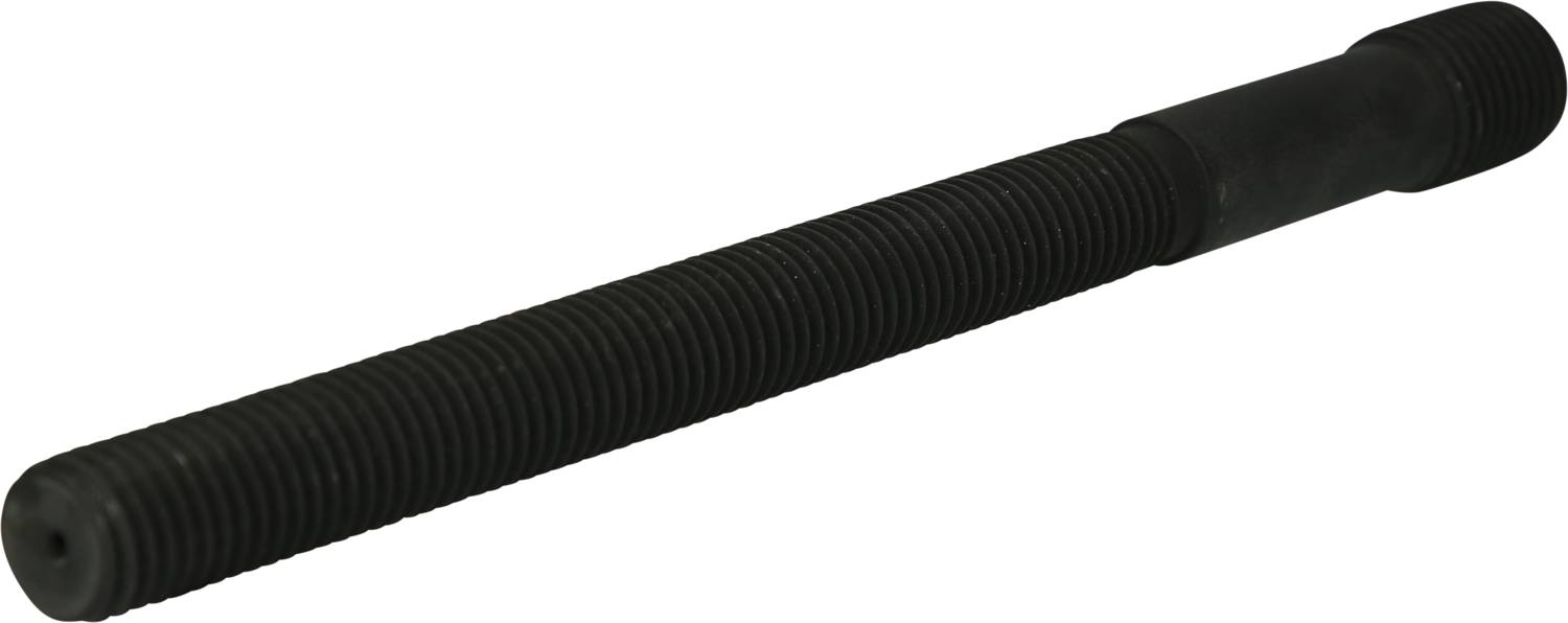 Schwarze, lange Gewindestange mit durchgehenden Rillen, geeignet für mechanische Anwendungen.