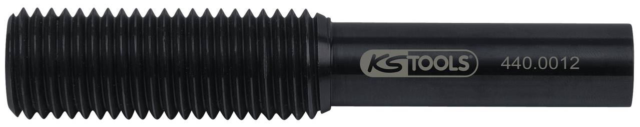 Ein schwarzer zylindrischer Schraubenausdreher mit Rillen und der Aufschrift 'KS TOOLS 440.0012'.