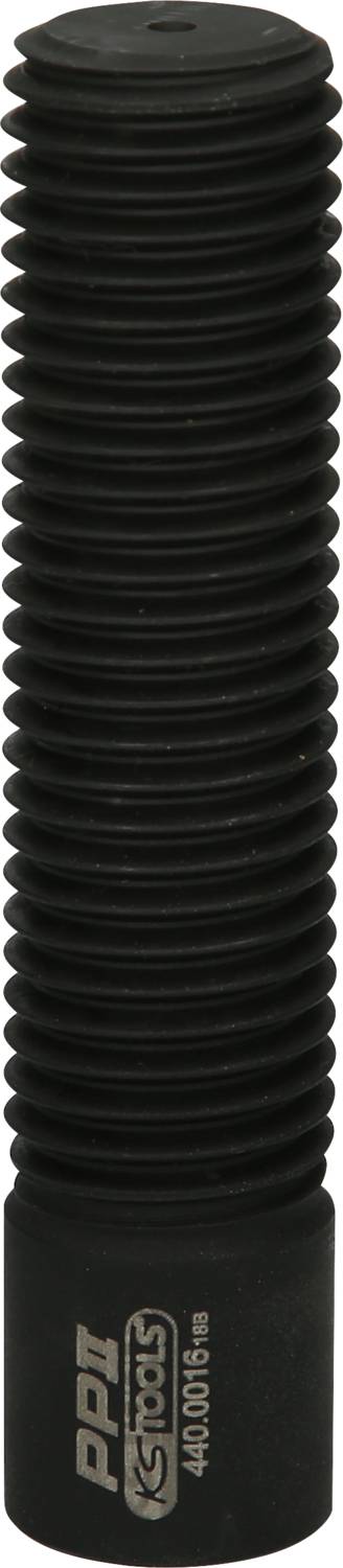 Eine schwarze, zylindrische Schraube mit Rillen, beschriftet mit 'PPI' und einer Nummer.