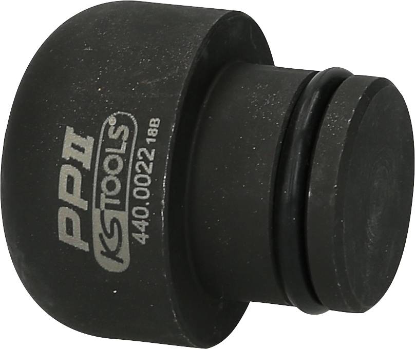Ein schwarzes Werkzeugteil mit der Aufschrift 'PPI KS Tools 440.0022 18B', zylindrische Form mit einer O-Ring-Dichtung.