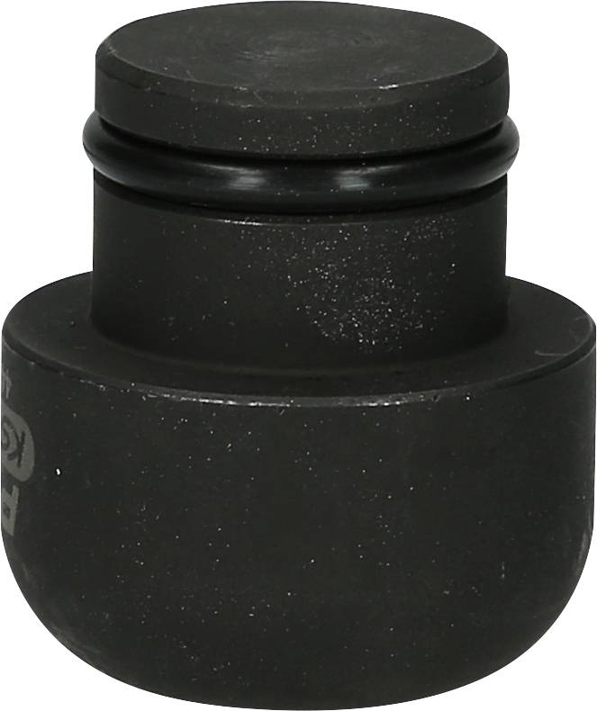 Ein schwarzer, zylindrischer Gummikopf mit zwei Rillen und glatter Oberfläche, möglicherweise ein Stoßdämpfer oder Dichtungsring.