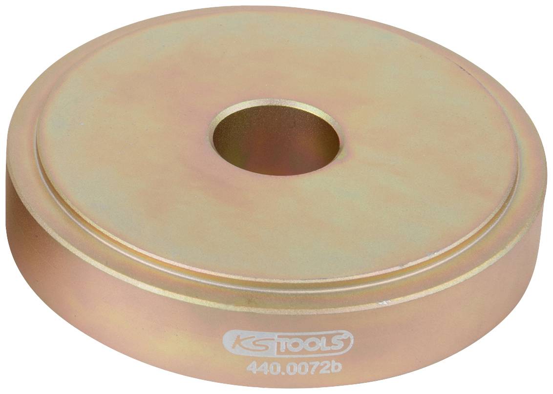 Metallscheibe mit zentraler Bohrung. Aufschrift: 'KS TOOLS 440.0072b'.