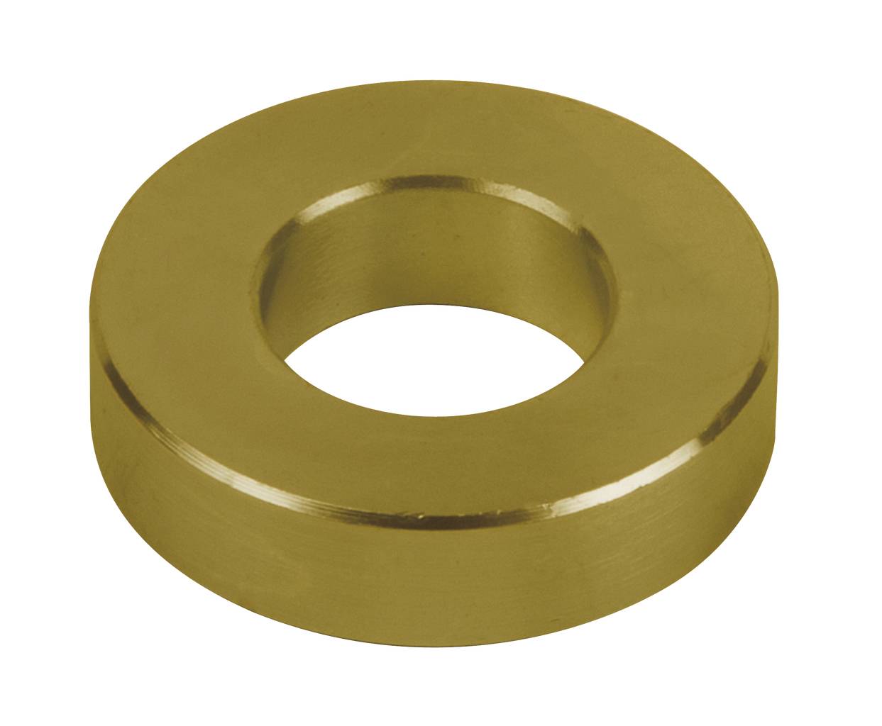 Runder, flacher Metallscheibe mit zentralem Loch, ähnelt einer Unterlegscheibe. Aus glänzendem Material, möglicherweise Messing.