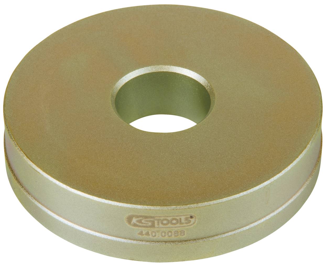 Metallene Scheibe mit zentralem Loch, geprägt mit einer Nummer und dem KS Tools Logo. Sieht aus wie ein Teil eines Werkzeugs.