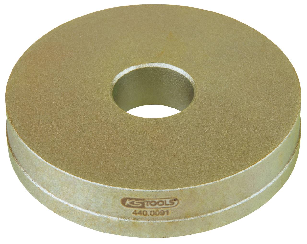 Ein flacher, runder Metallring mit zentralem Loch, markiert mit 'KS TOOLS 440.0091' auf der Oberfläche.