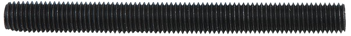 Schwarze Gewindestange mit gleichmäßigen Gewindegängen, horizontal ausgerichtet.