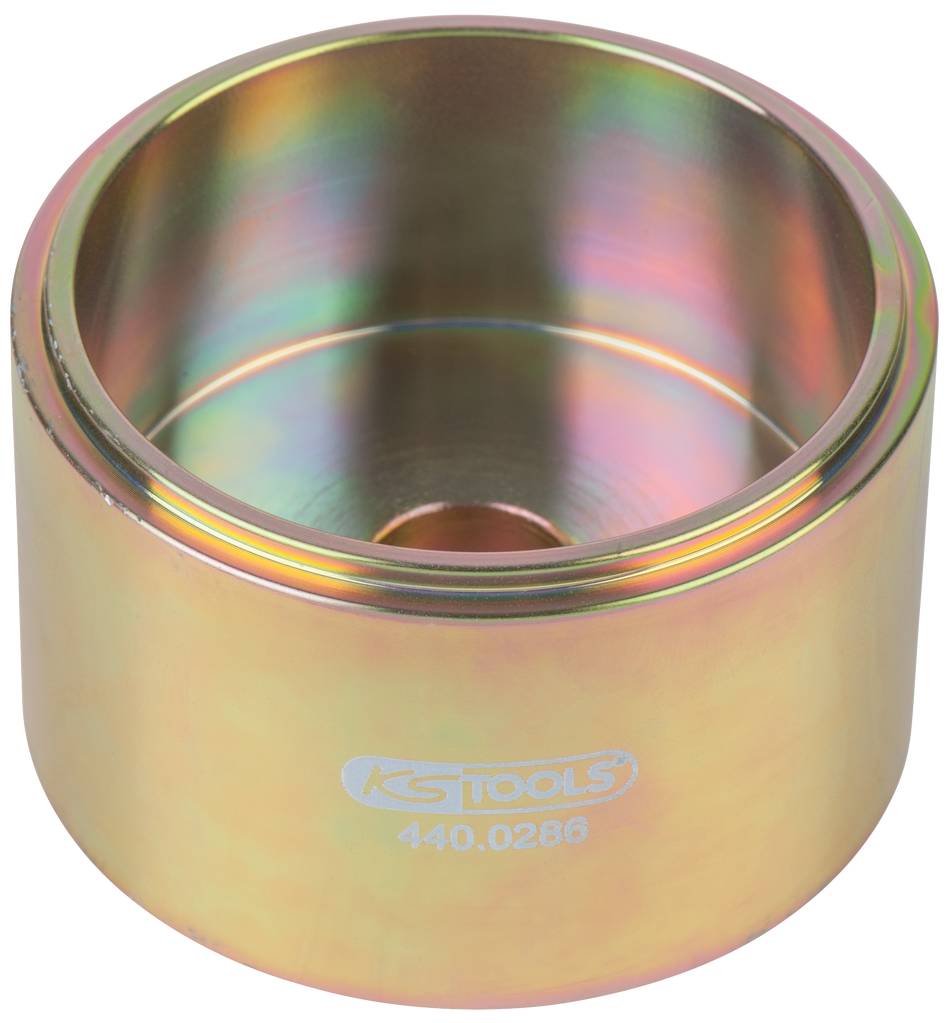 Ein runder, metallischer Werkstatteinsatz von KS Tools, Modellnummer 440.0286, glänzend mit regenbogenartigem Schimmer.