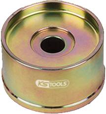 Metallwerkzeug in zylindrischer Form mit Innenöffnung, silber-goldene Oberfläche, mit der Aufschrift 'KS Tools' auf der Außenseite.