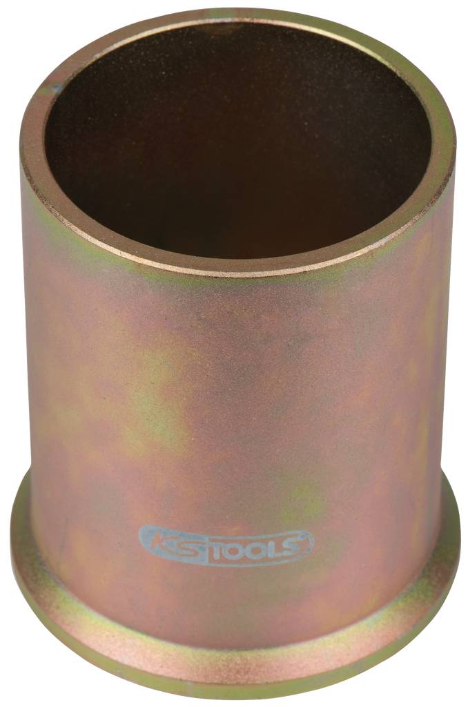 Ein zylindrisches Metallwerkzeug mit einer Öffnung oben, leicht schimmernd in Gold- und Grüntönen, mit 'KS TOOLS'-Logo auf der Außenseite.
