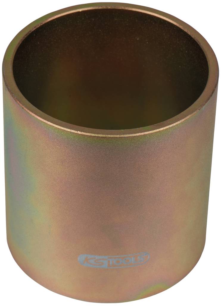 Zylindrischer Metallkörper mit schillernder Oberfläche, möglicherweise ein Werkzeugteil. Logo 'KS Tools' auf der Seite sichtbar.