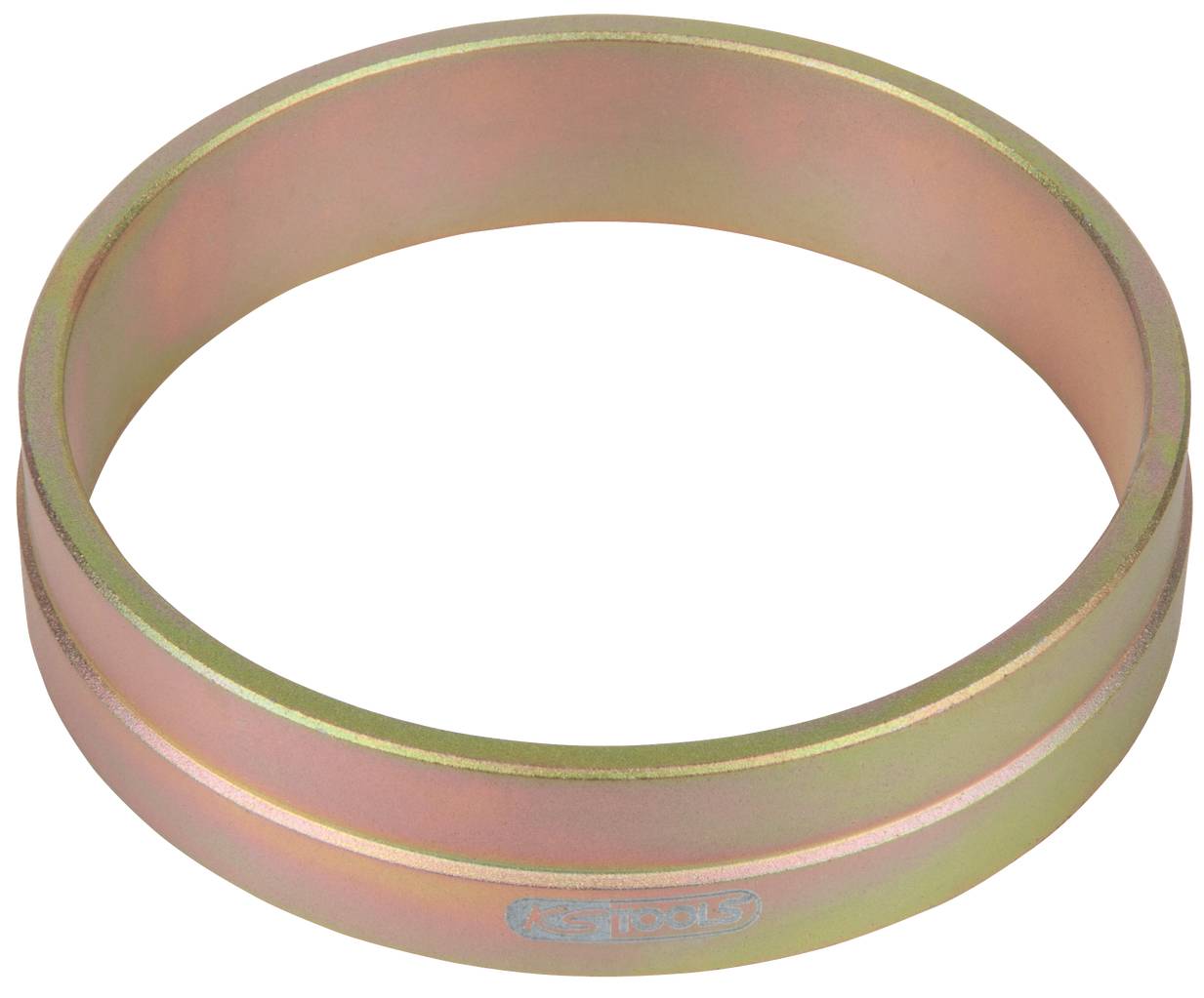 Metallwerkzeugring, zylindrisch und golden, dient als mechanische Komponente oder Adapter, mit milchiger Beschriftung unten.