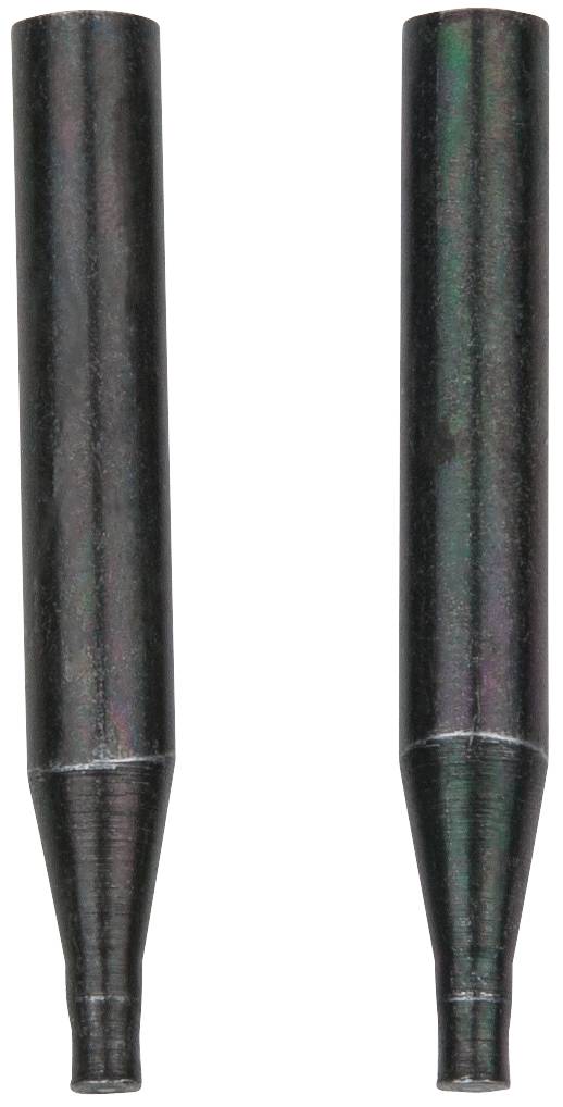 Zwei metallene, zylindrische Stifte mit leicht konischen Spitzen.