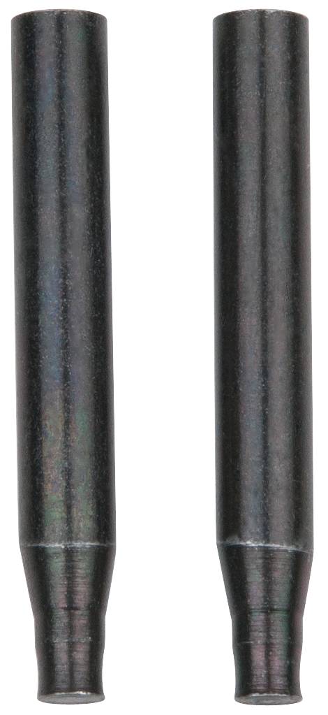 Zwei identische schwarze zylindrische Metallstifte nebeneinander, vor neutralem Hintergrund.