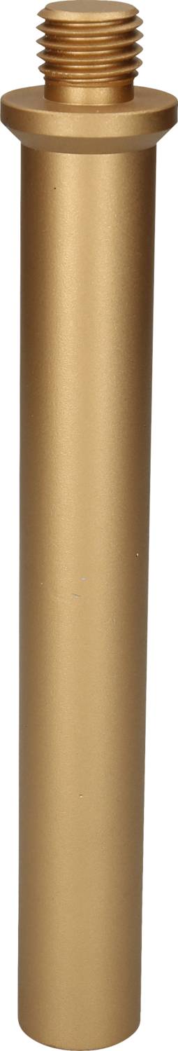 Ein zylindrisches, goldenes Metallteil mit Gewindeoben, möglicherweise für Sanitär- oder Bauanwendungen.