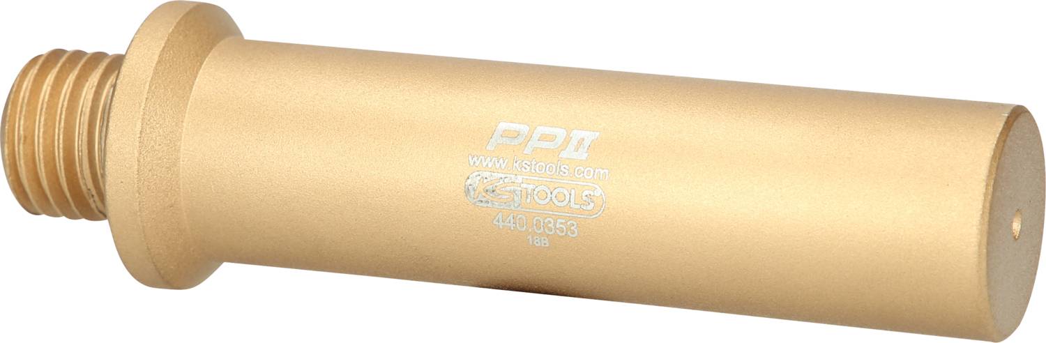 Metallschutzrohr mit Gewinde und eingeprägter Beschriftung 'PPII SS TOOLS'. Verwendet zur Abdichtung oder als Teil eines Werkzeugs.