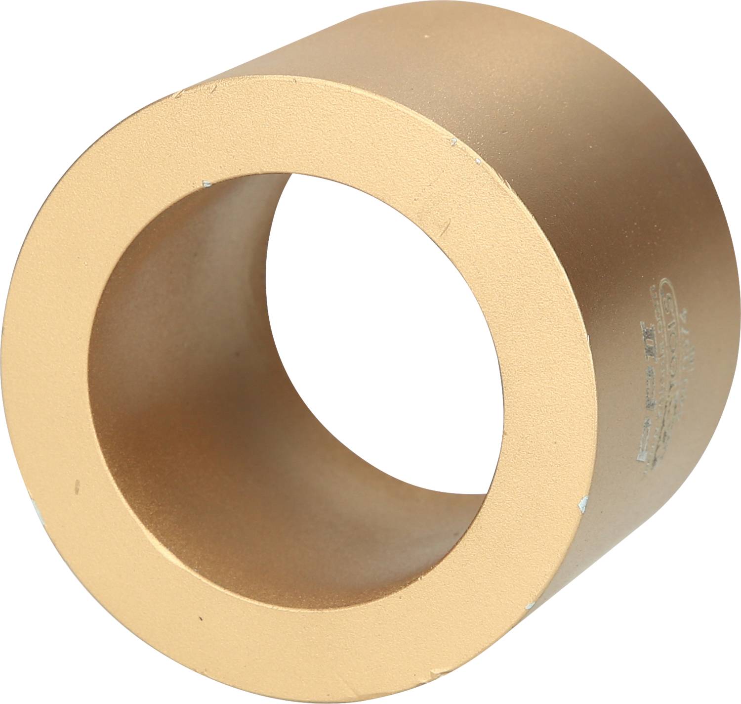 Ein bronzezylindrischer Ring mit großem Hohlraum, möglicherweise ein technisches Bauteil oder eine dekorative Skulptur.