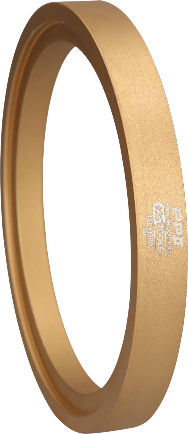 Goldener Ring mit Prägung GS TOOLS und PPI logo, metallisch, schmaler Rand, seitliche Ansicht.