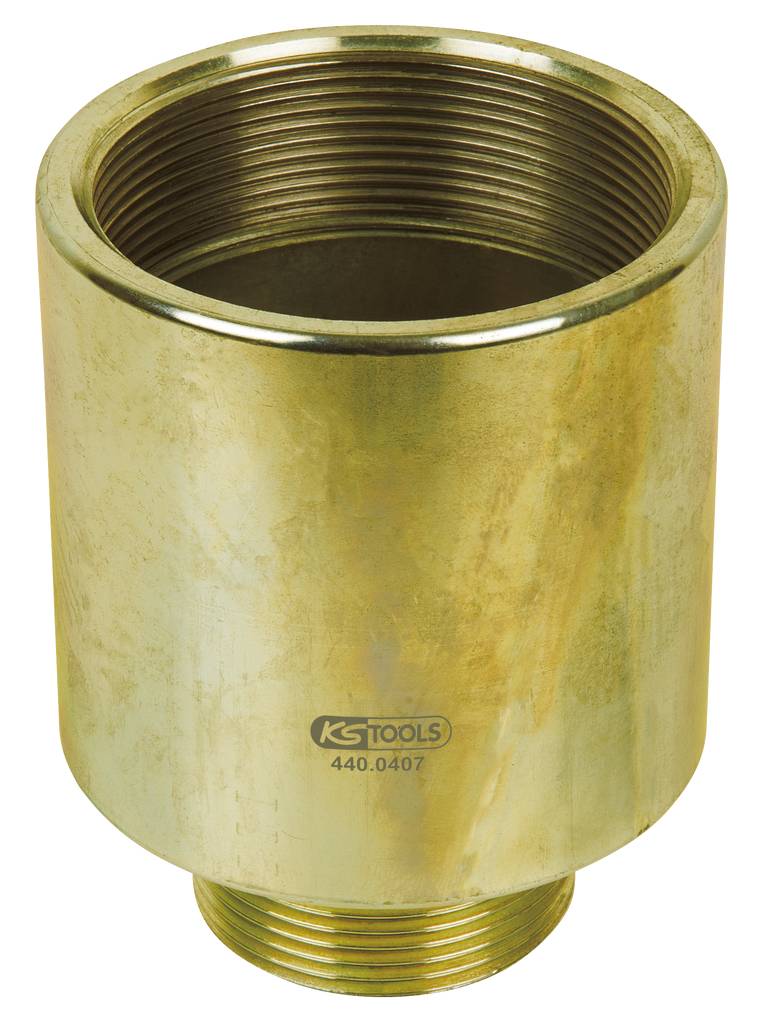 Zylindrischer Adapter aus Metall mit Innen- und Außengewinde, offensichtlich für Werkzeuge von 'KS TOOLS', Nummer '440.0407'.