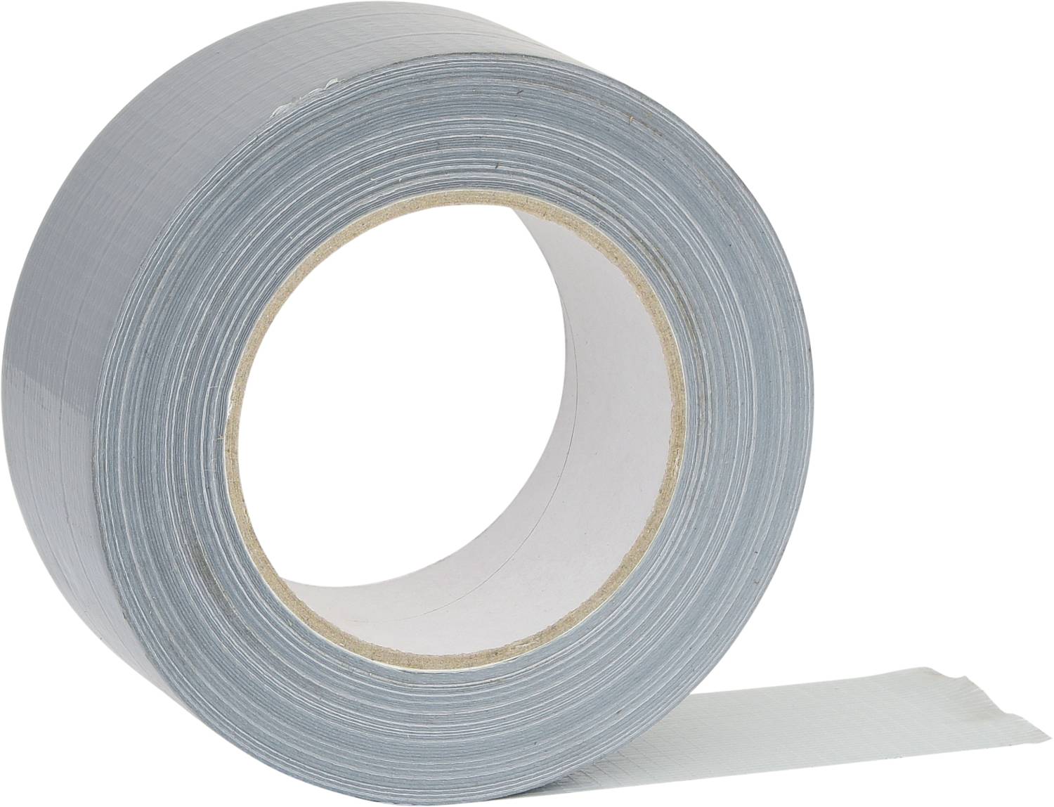 Eine Rolle silbernen Klebebands mit teilweise abgerolltem Streifen, verwendet für vielfältige Reparaturen und Befestigungen.