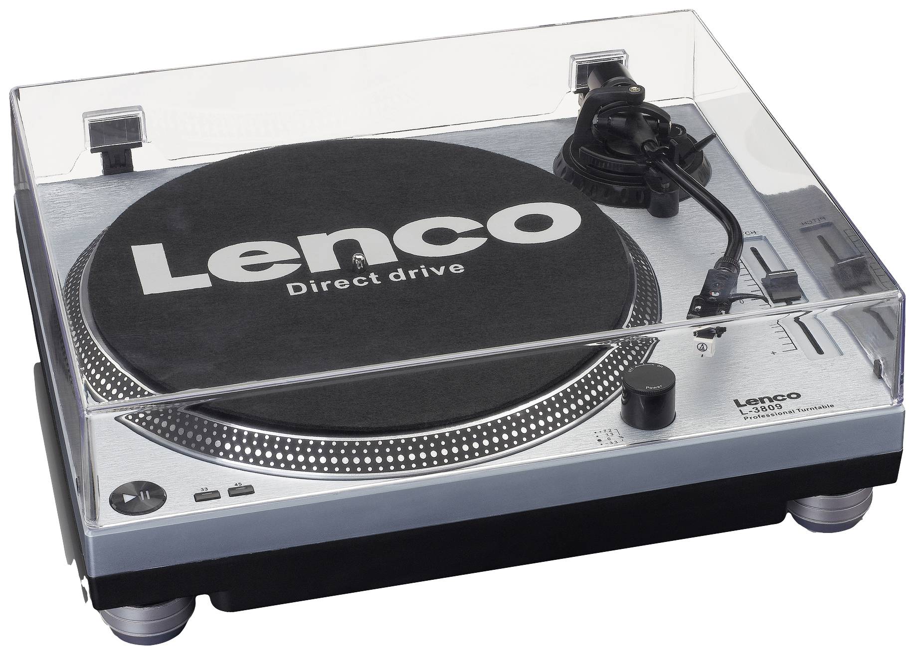 Lenco USB-Plattenspieler Direktantrieb Silber, Schwarz