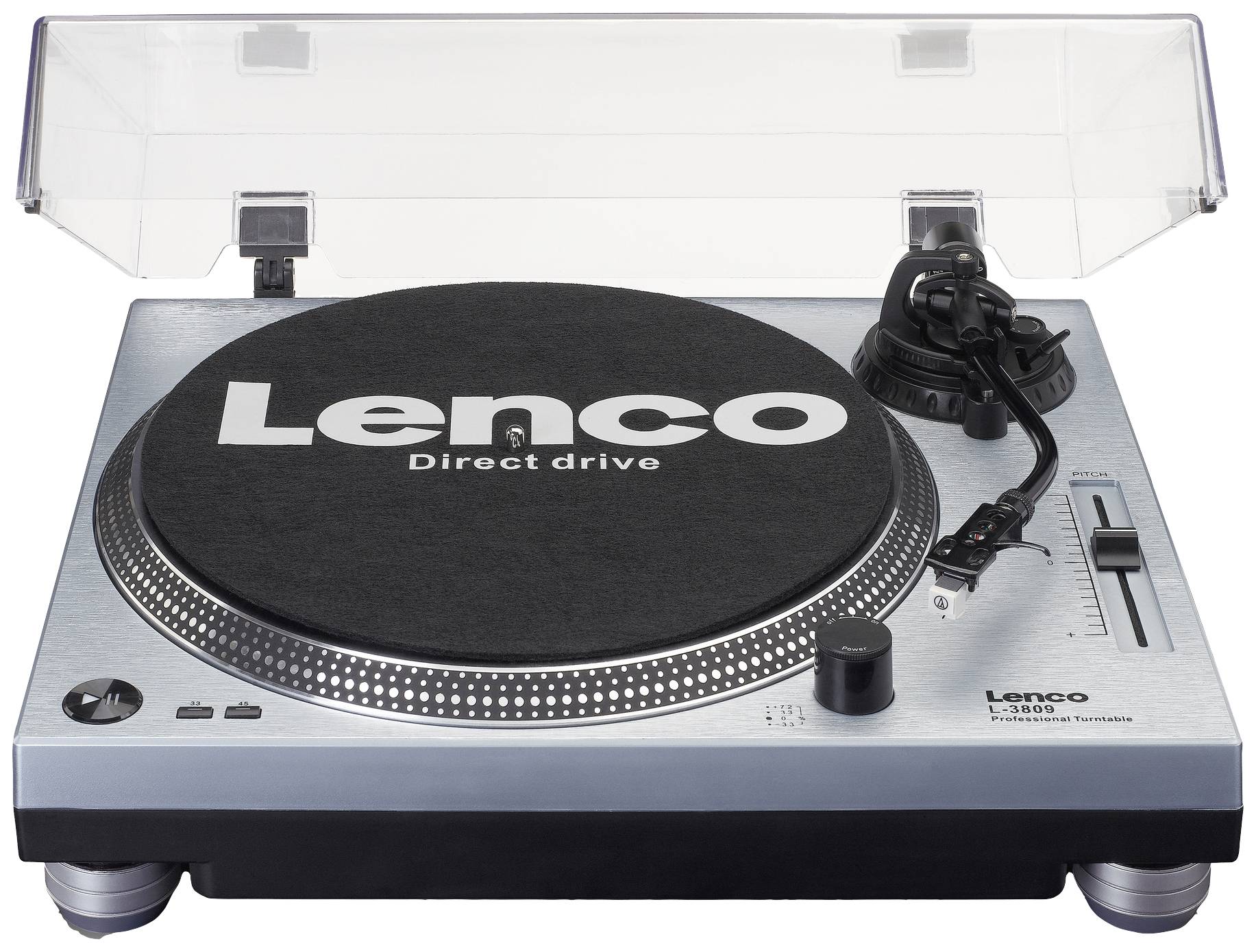 Lenco USB-Plattenspieler Direktantrieb Silber, Schwarz