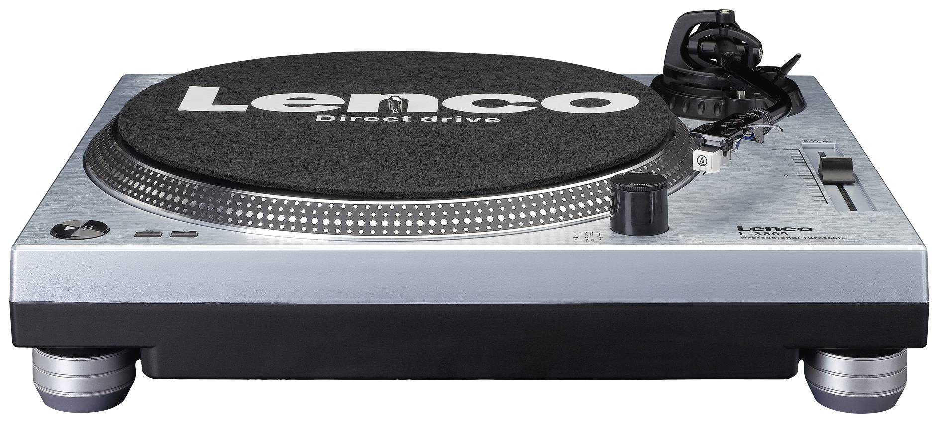Lenco USB-Plattenspieler Direktantrieb Silber, Schwarz
