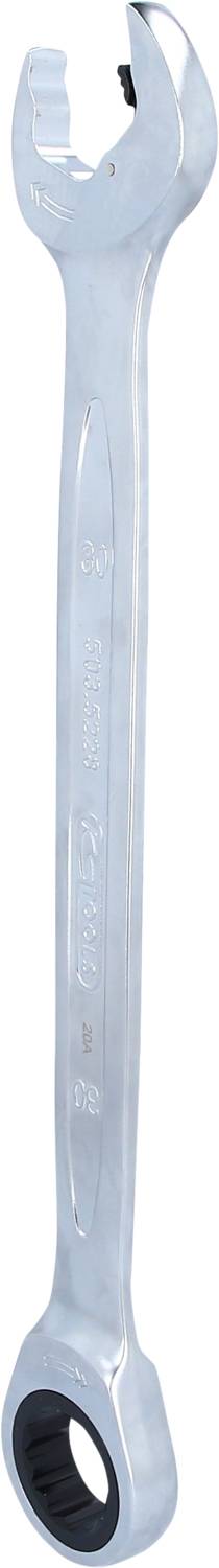 Ein silberner Maulschlüssel mit offenem Ende oben und einem Ring am unteren Ende, geeignet für mechanische Arbeiten.