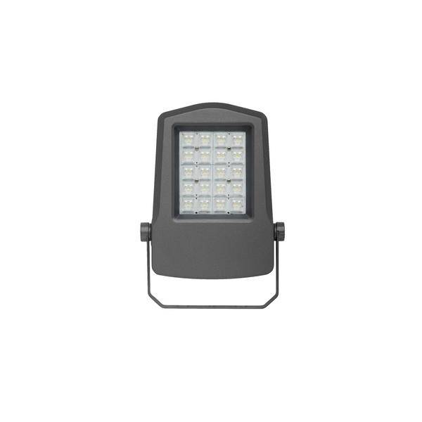 Ein schwarzer, rechteckiger LED-Strahler mit 20 leuchtenden LEDs, montiert auf einem schwenkbaren Halter.