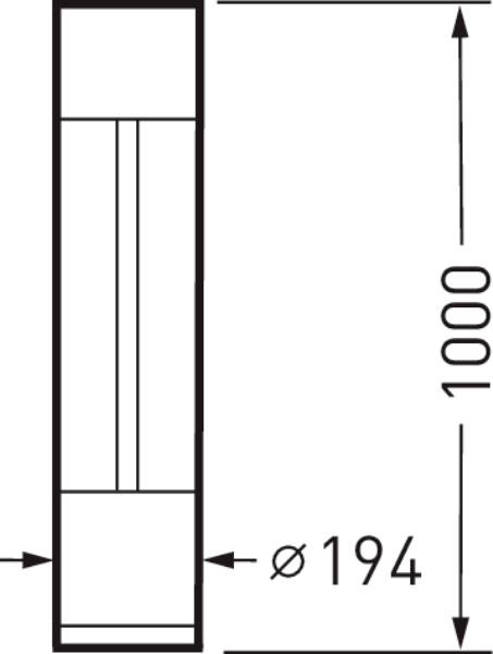 Technische Zeichnung eines zylindrischen Objekts mit den Maßen 'Ø 194' und einer Höhe von '1000'.