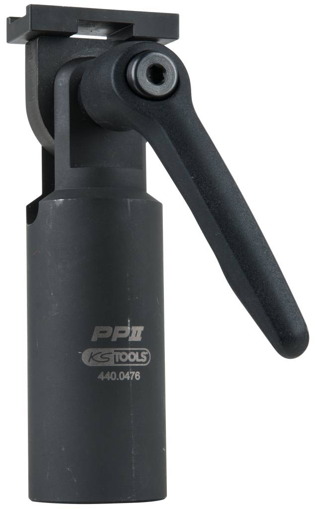 Ein schwarzer Drehmomentschlüsselaufsatz mit Logo und Seriennummer, geeignet für KFZ-Reparaturen.