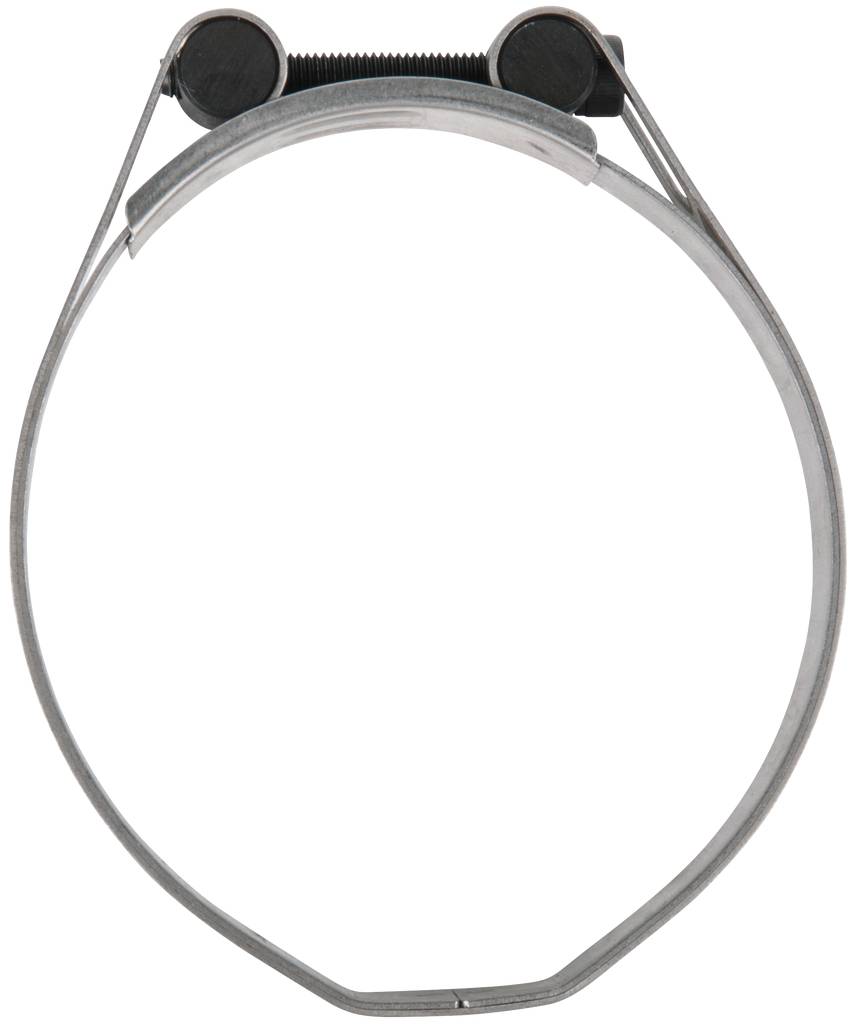 Schlauchschelle aus Metall, zylindrisch geformt mit zwei Schrauben zur Befestigung. Hauptsächlich für das Verbinden von Schläuchen verwendet.