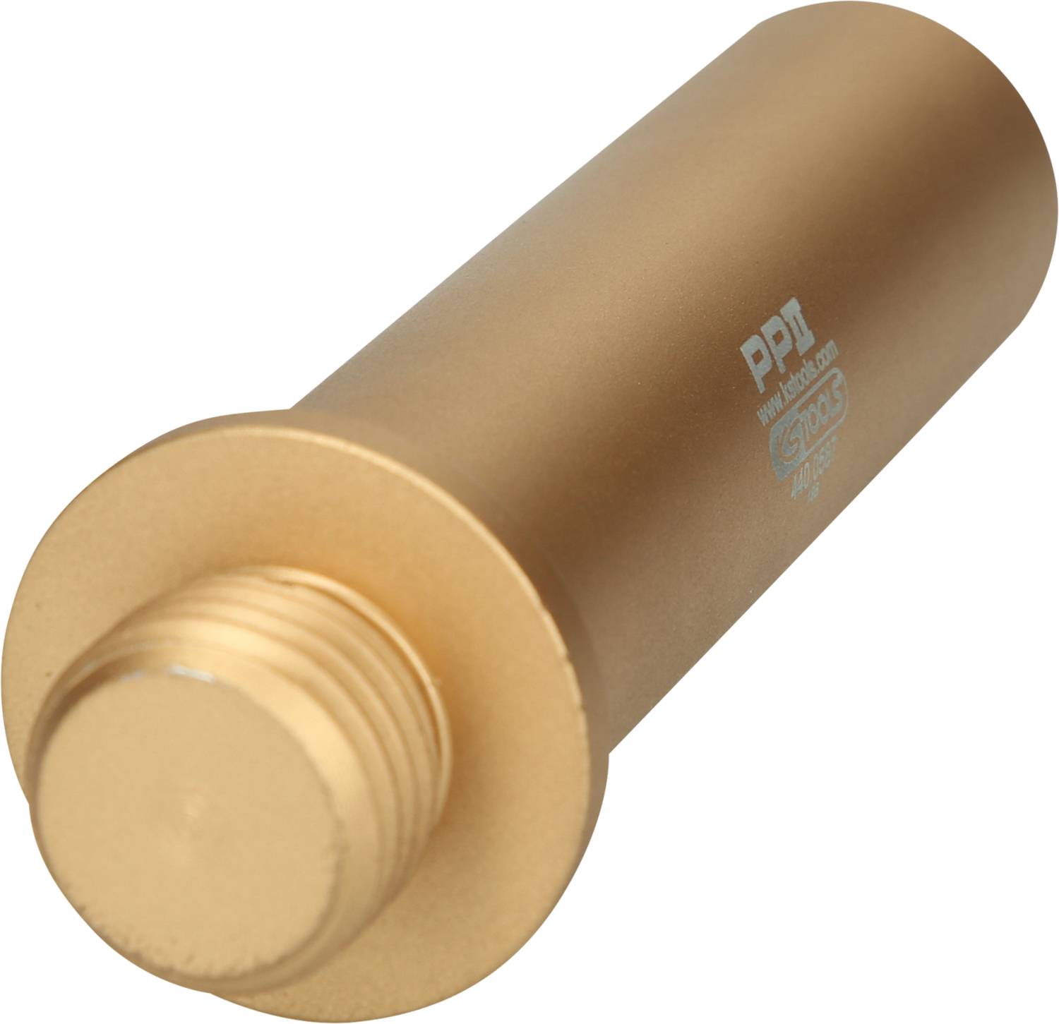 Goldener zylindrischer Metalladapter mit Gewinde und Aufschrift 'PPI'.