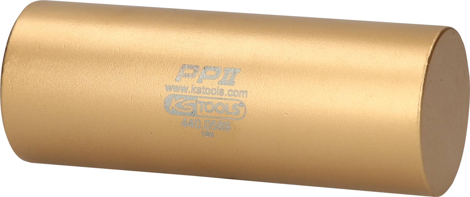 Ein goldfarbener zylindrischer Gegenstand mit der Aufschrift 'KS Tools'.