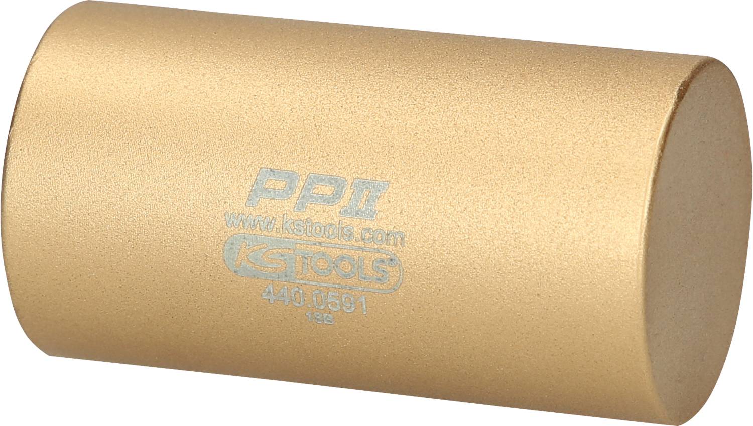Ein goldfarbener, zylindrischer Metallblock mit der Aufschrift 'KS Tools' und Referenznummer. Werkzeug oder Ersatzteil.