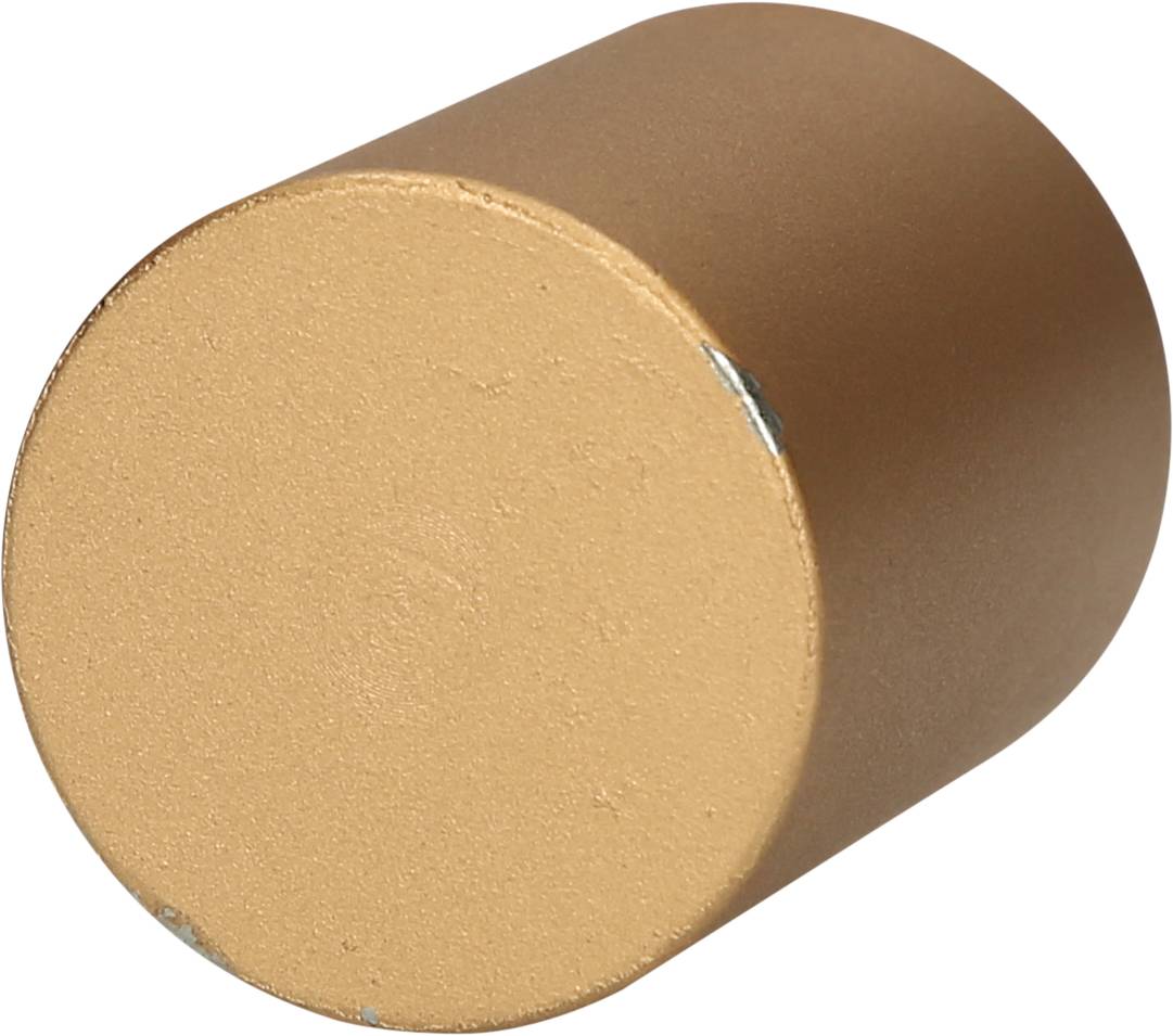 Zylinderförmiger, goldener Metallmagnet in Schräglage.