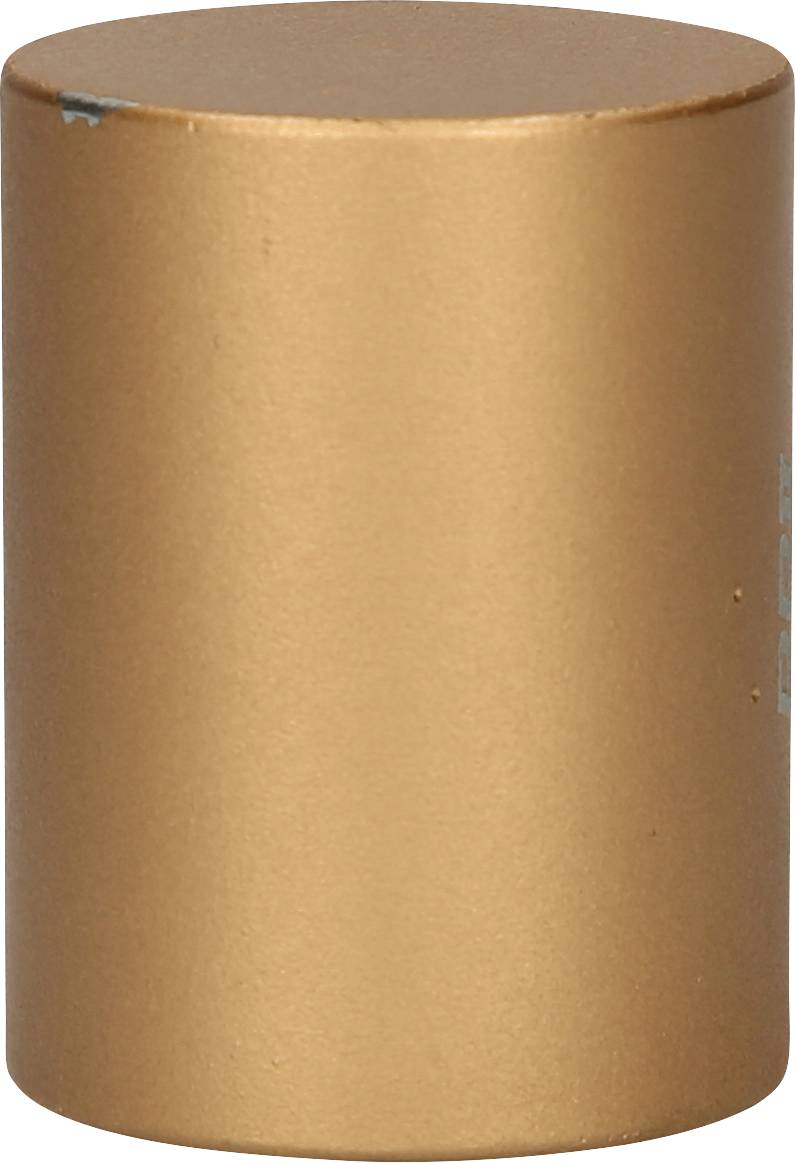 Ein goldener, zylindrischer Objekt, möglicherweise ein Verschluss oder Deckel, auf neutralem Hintergrund.